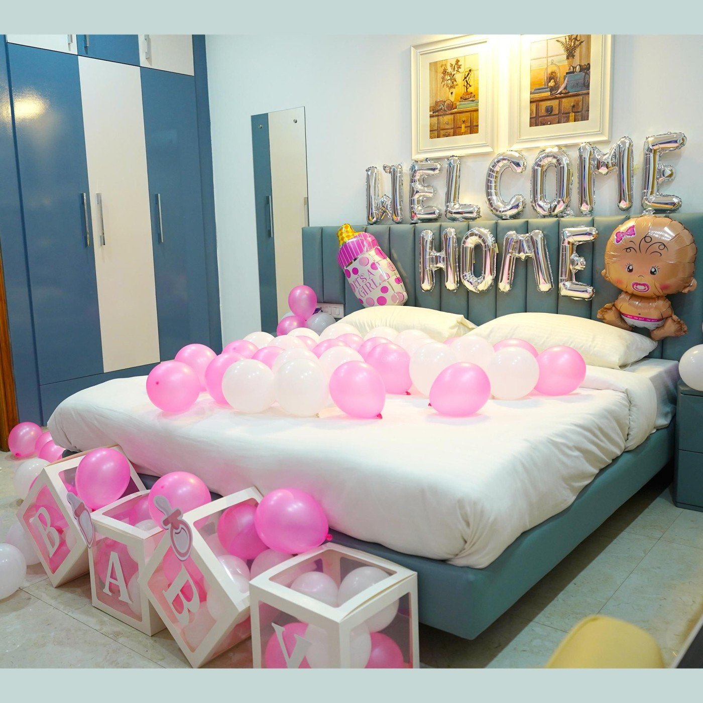 White & Pink Welcome Baby Decor Delight - Image 2